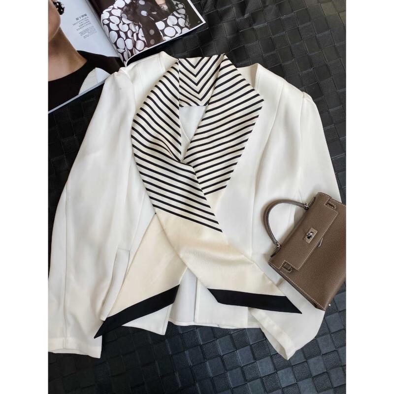 NINA SOLOR Nordic Minimalist Black White Striped Silk Scarf