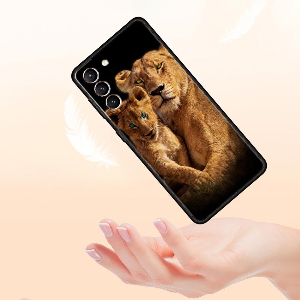 Чехол для телефона 'Лев Альфа-самец Львенок' для Samsung Galaxy S26 Ultra S25 Plus S24 FE S23 S22 5G S21 S20 Черный Мягкий