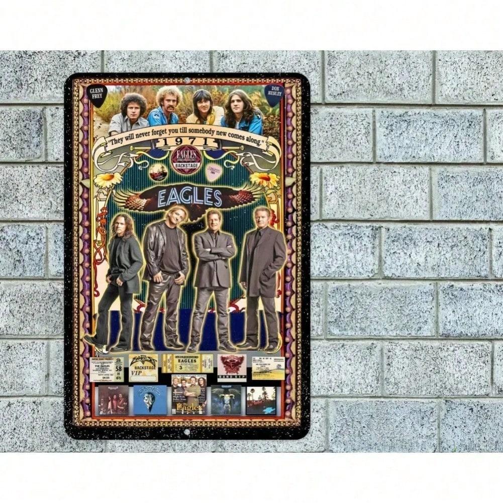 Винтажная металлическая табличка Eagles 8x12 дюймов Настенное искусство Классическая рок-группа Декор гаража Мужская берлога
