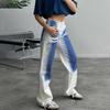 Women's Tie Dye Wide Leg Jeans Denim Pants Button Baggy Trousers Plus Size White Blue Hip Hop Retro High Street