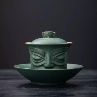 Керамическая пиала для чая Саньсиндуй, офисная, с маской