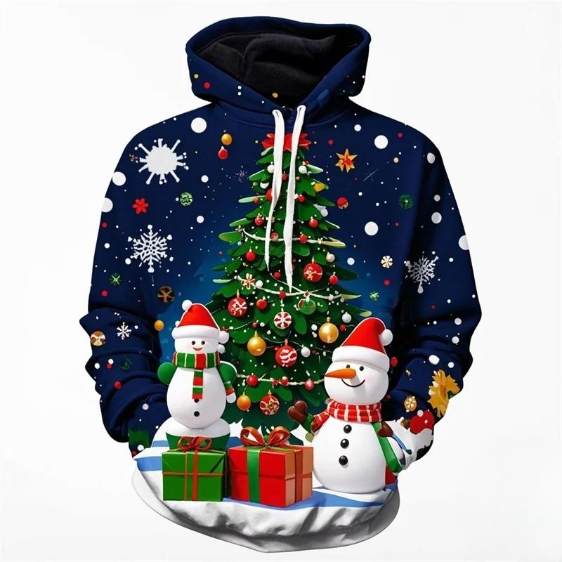 Fashionable 3D Printed Merry Christmas Hoodie With Christmas Snowflake Pattern Hooded Sweatshirt Christmas Decoration Top