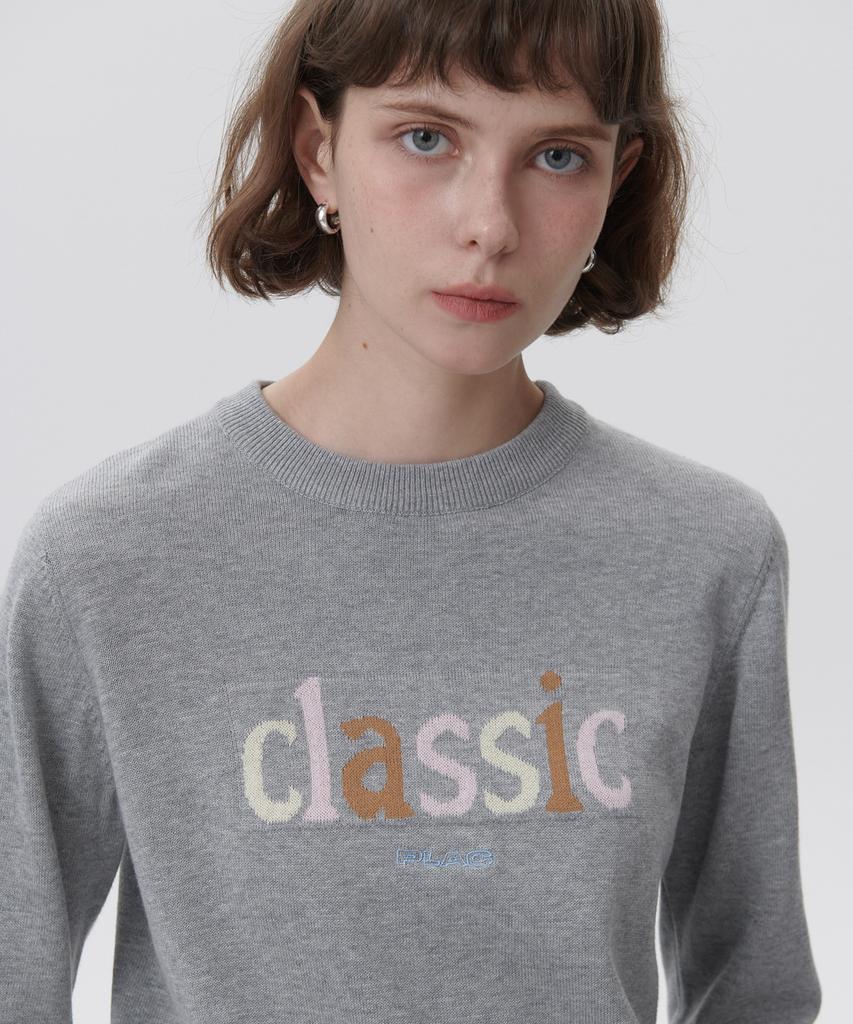 PLAC WOMEN Classic Jacquard Logo Knit Melange Grey