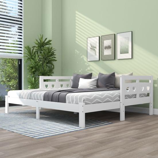 Daybed, Pull-Out Bed, 90 x 200cm, Solid Pine, with Second Sleeping Space And Roll-Up Slatted Frame, Heart-Shaped Bed,