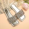 Fashion Summer New Flat Sandals Women's Fashion Square Head Open Toe Glitter Soft Soles Anti-slip Wear-resistant Slippers