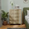 Chest of 4 drawers, bohemian style storage furniture with woven resin doors, 70 x 38 x 93 cm, natural wood effect