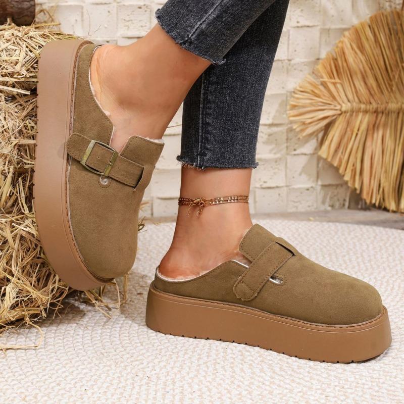 Large Size Thick-bottomed Velvet Bag Head, Light Half Slippers for Women To Wear, New Autumn and Winter One-pedal Boken