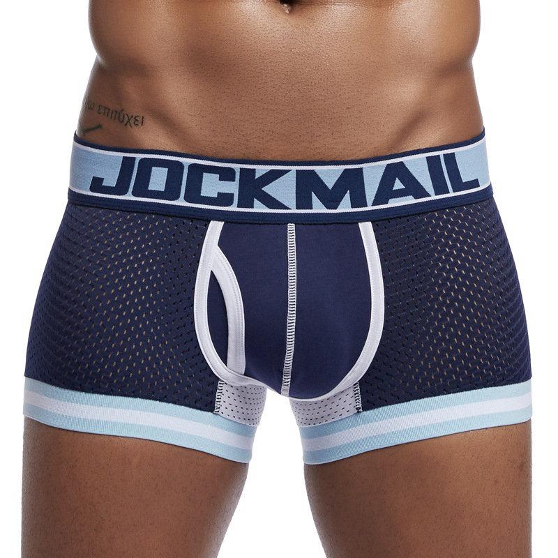Трусы-боксеры JOCKMAIL, брендовое мужское нижнее белье, дышащие нейлоновые сетчатые трусы из мягкого хлопка с низкой талией, спортивные мужские плавки