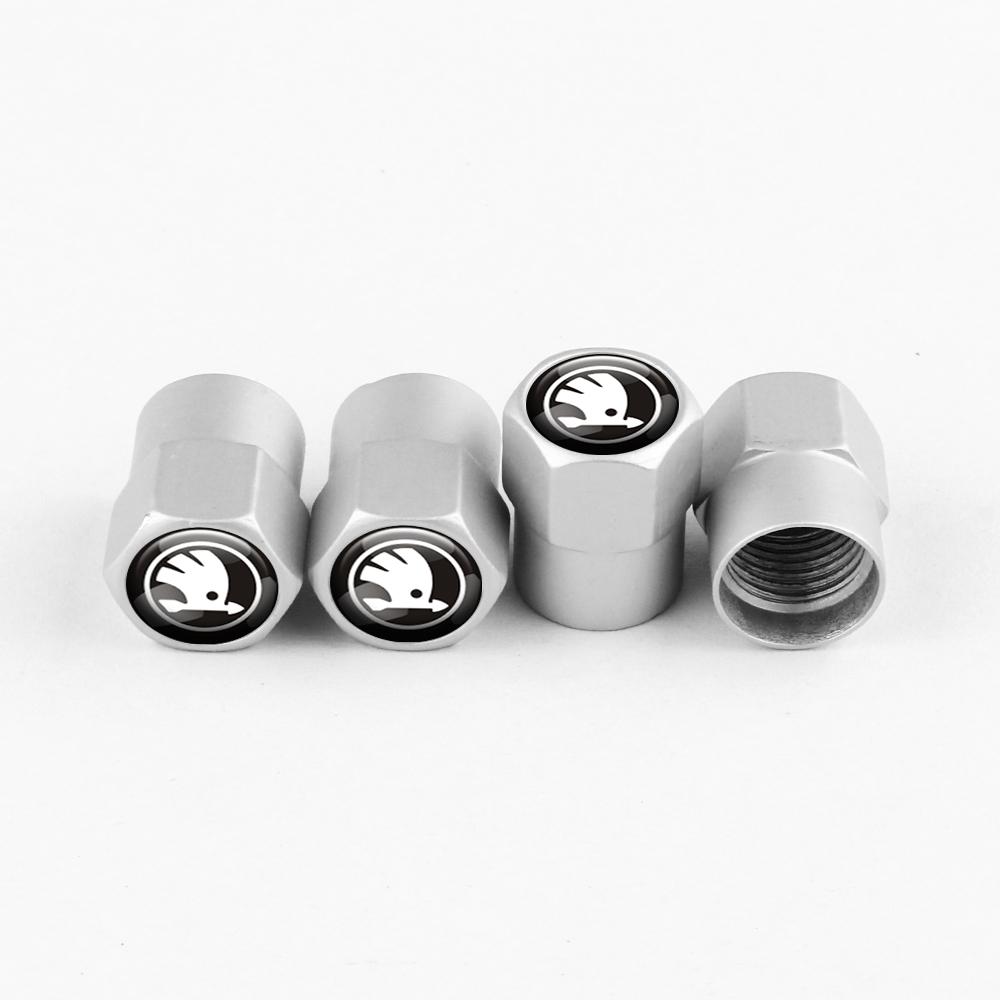 BAUN9 4pcs Car Styling Aluminum Emblem Wheel Tire Valve Stem Air Caps For Skoda Octavia Fabia Rapid Yeti Superb Octavia A5 A7 VRS VII