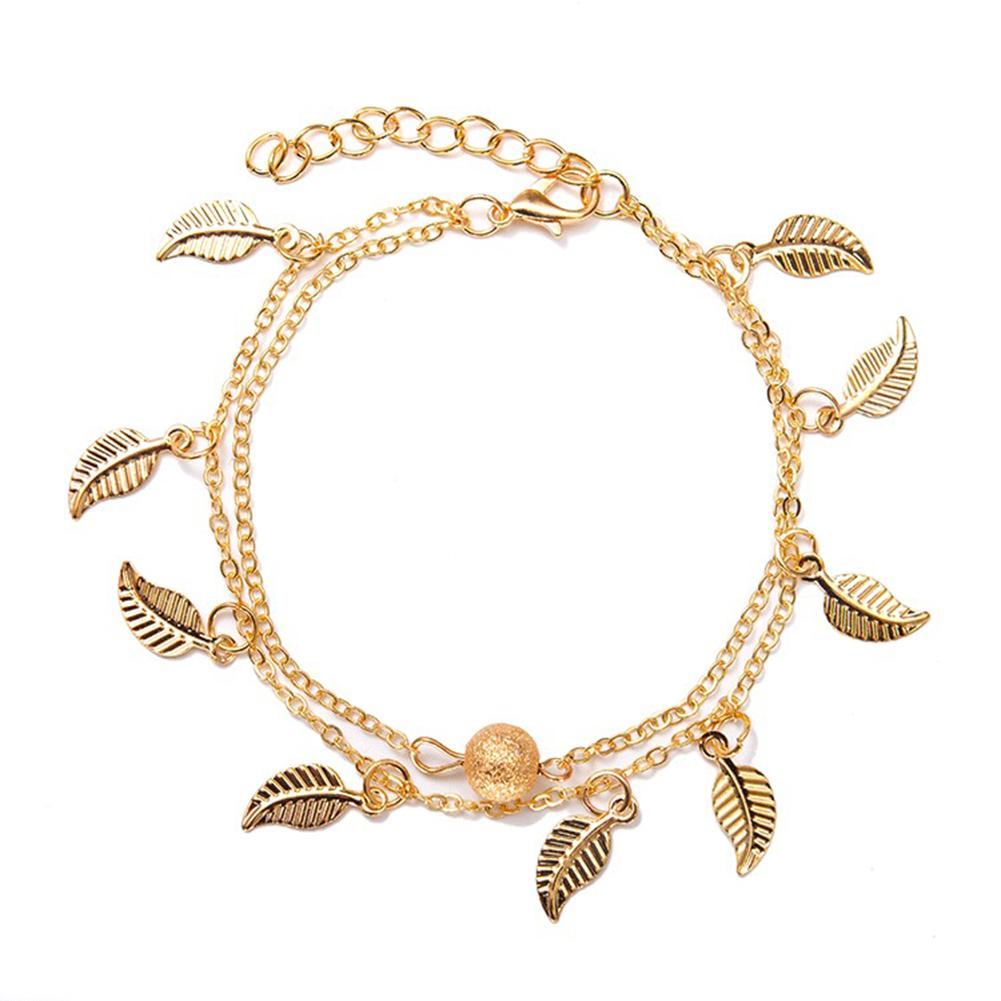 Women Double Chain Leaves Pendant Anklet Foot Bohemian Handmade Beads Anklets Foot Gothic Jewelry