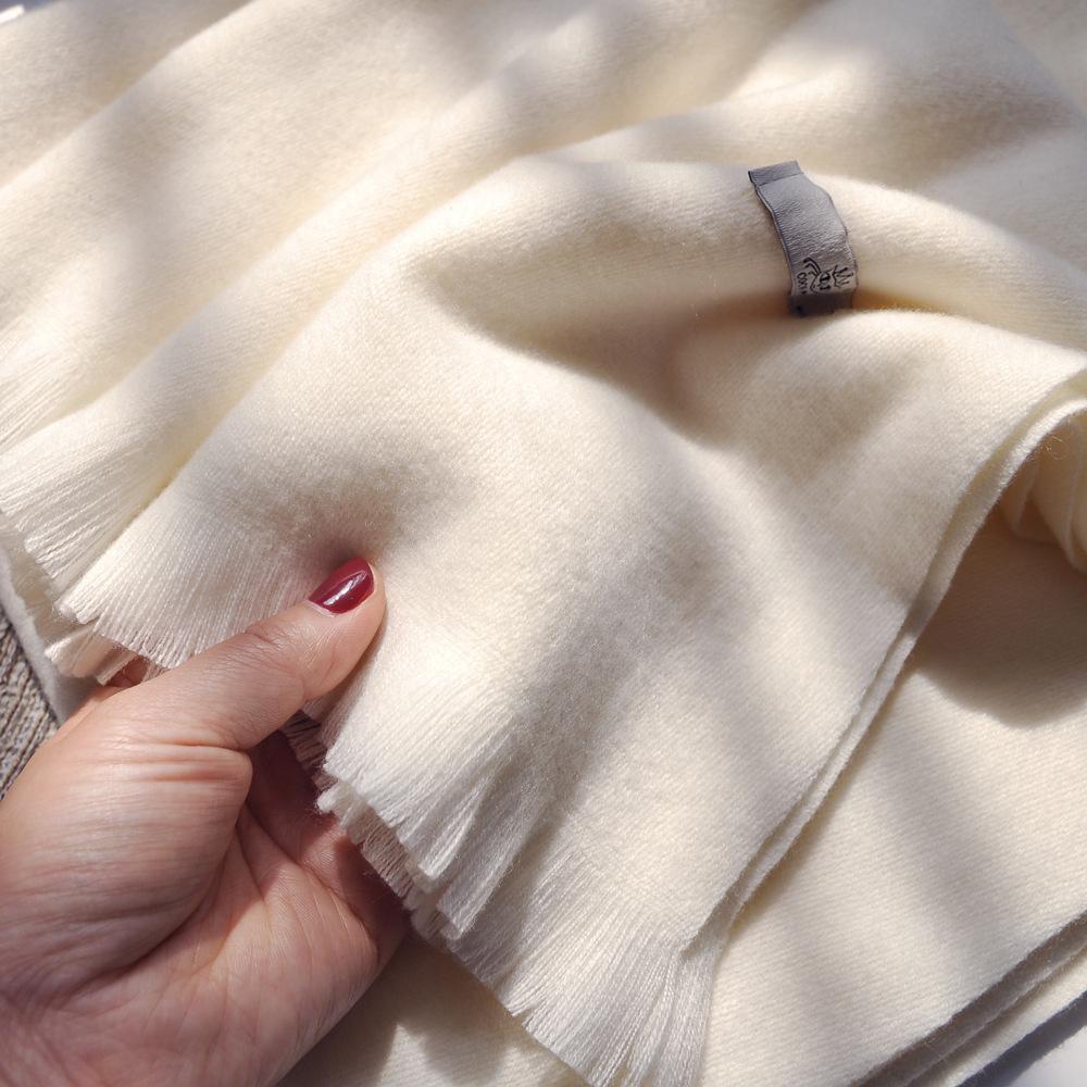 Solid Color Thickened White Short Beard Scarf Women's Solid Color Cashmere Scarf Annual Meeting High-end Short Beard Scarf