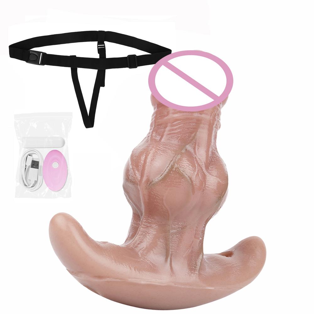 FAAK BDSM Wireless Control Vibrating Silicone Wearable knot Anal Plug Large Tail Mouth Gag Sex Toy Strapon Realistic Dildo