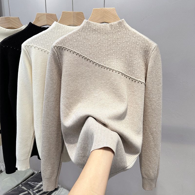 Женский осенне-зимний повседневный толстый и теплый пуловер с добавленным бархатным трикотажем, в сочетании с цельным бархатным свитером с полувысоким воротником