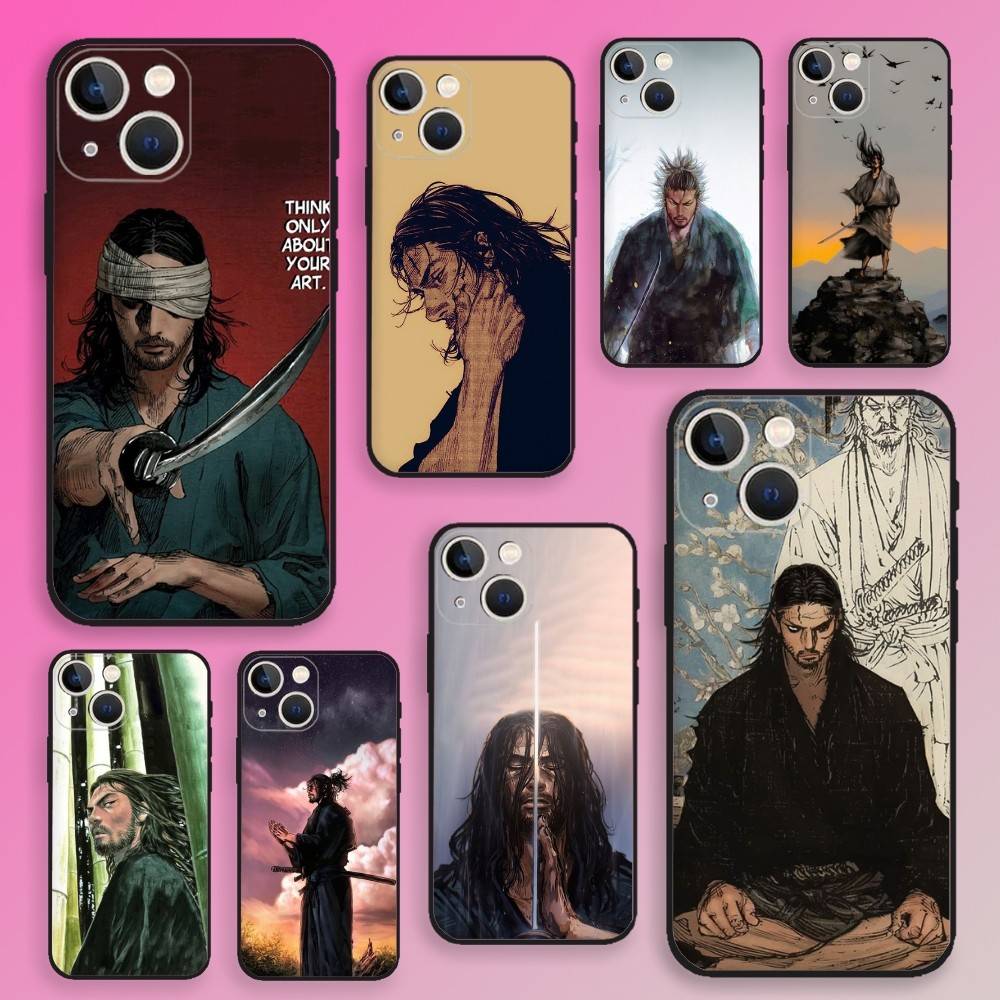 Чехол для телефона Манга V-Vagabond Для iPhone 16,15,14,13,12,11,Plus,Pro Max,XS,X,E,SE,Mini Мягкий Силиконовый Черный Чехол