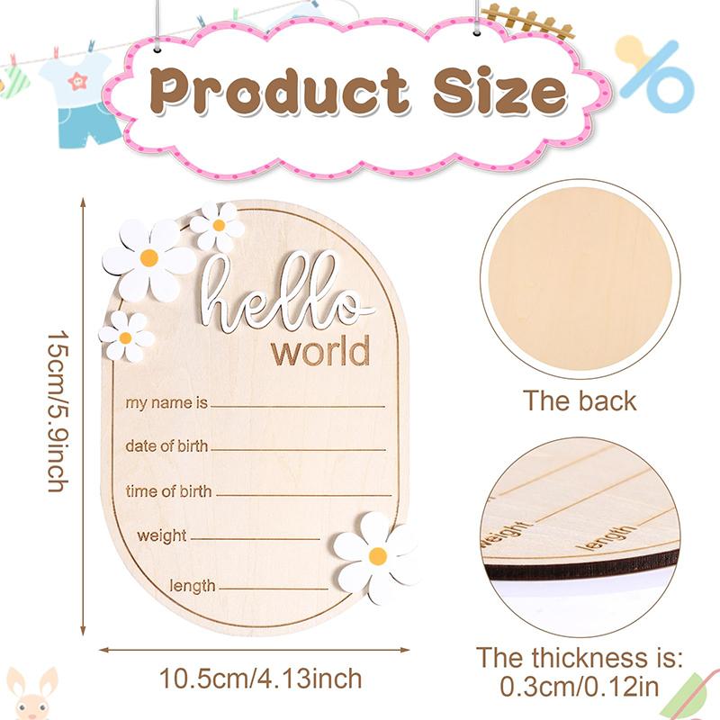 Baby Announcement Sign, 5.91X4.13 Inch Wooden Newborn Announcement Sign Hello World Newborn Sign