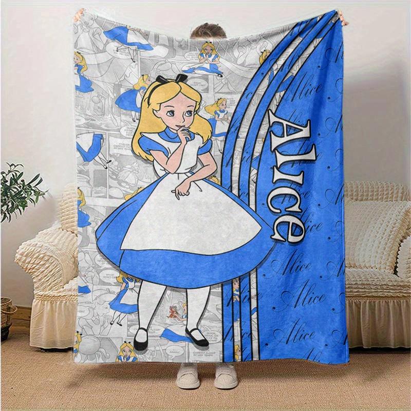 1pc. Alice in Wonderland Inspired Blue and White Blanket, Perfect for Home, Office, or Outdoor Use, Ideal Gift for Book Lovers and Fans of Classic Lit