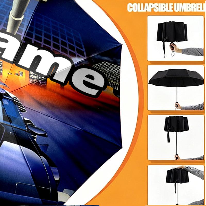Custom Name Personalized Knight Rider Print Umbrella, Auto Open Close, 8‑Rib Sturdy Frame, Commute Camping Hiking Use, Birthday Gift