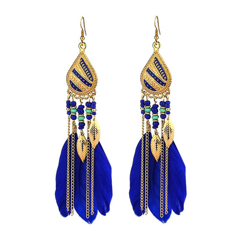 High-Value Feather Earrings Bohemian Long Tassel Photo Women'S Ear Hooks Personalized Earrings