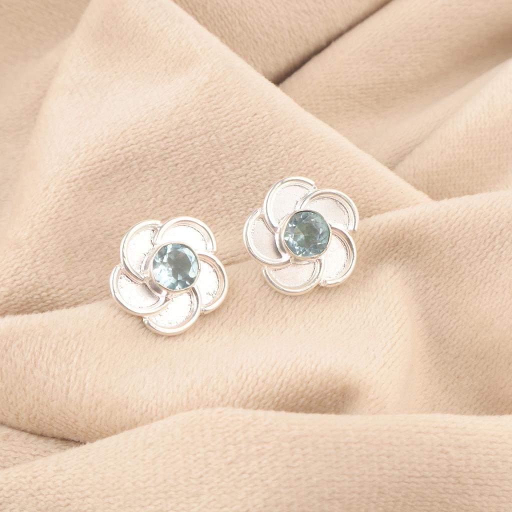 Sky Blue Topaz Stone Stud Sisters Gift Butterfly Earrings 925 Sterling Silver EE-157-12