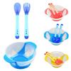 3Pcs Feeding Bowl with Sensing Spoon Fork Suction Cup Anti Slip Silicone Children Training Bowl Set for Home Use