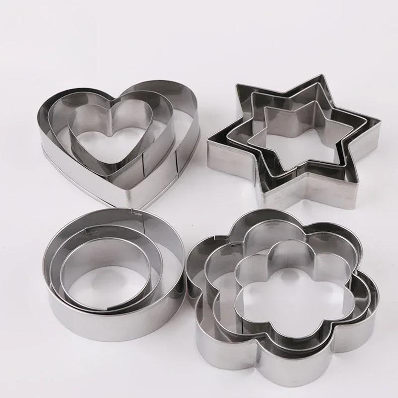 12pcs/set Stainless Steel Cookie Biscuit DIY Mold Star Heart Round Flower Shape Cutter Baking Mould Tools