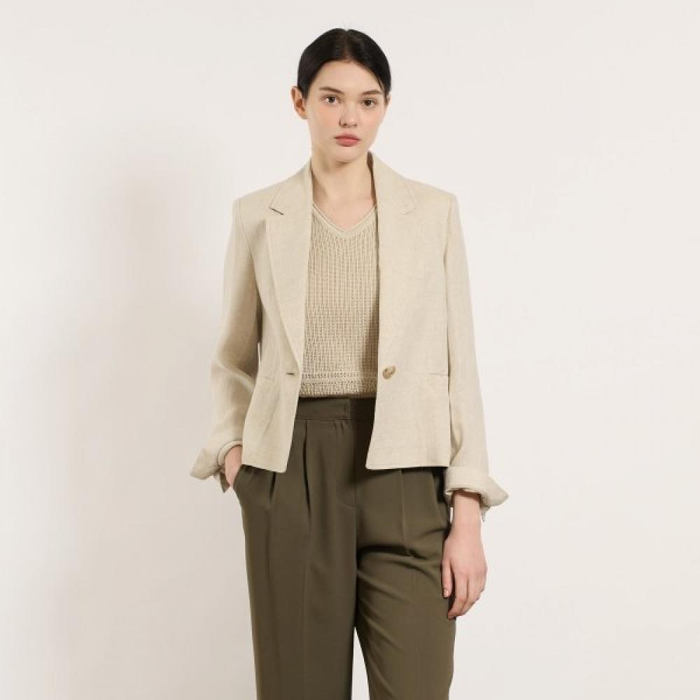 BCBG Короткая льняная куртка с узором "елочка" на одной пуговице B5m3j102