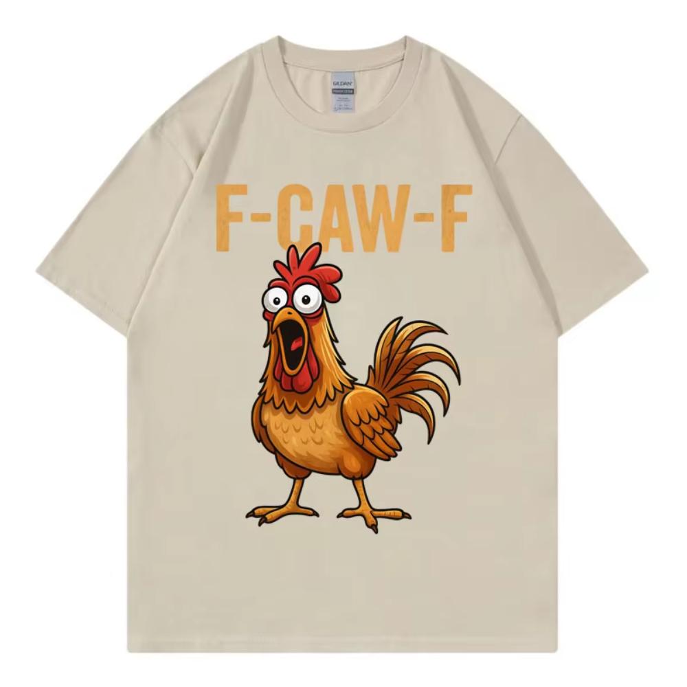 Футболка F-Caw-F Chicken Funny Мужская Женская Одежда Высокое Качество Модная Футболка с Коротким Рукавом Летняя Повседневная Свободная Хлопковая Футболка