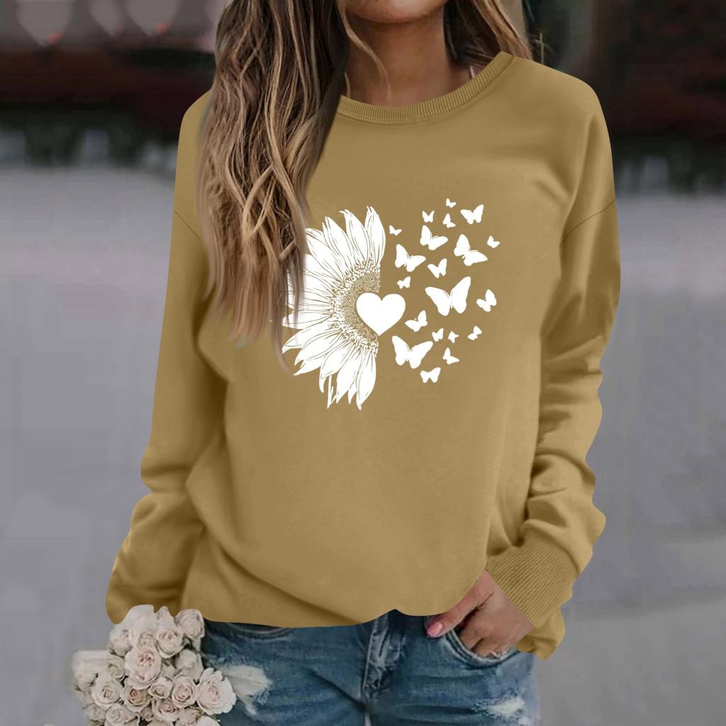 Женская модная повседневная толстовка с длинным рукавом и круглым вырезом с принтом