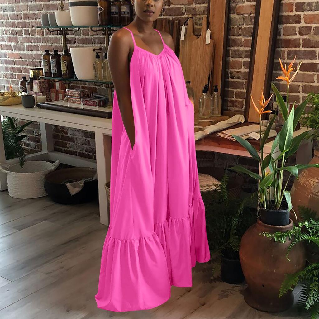 Женское модное повседневное однотонное платье на бретельках с карманом, свободное платье с открытой спиной, большое распашное платье