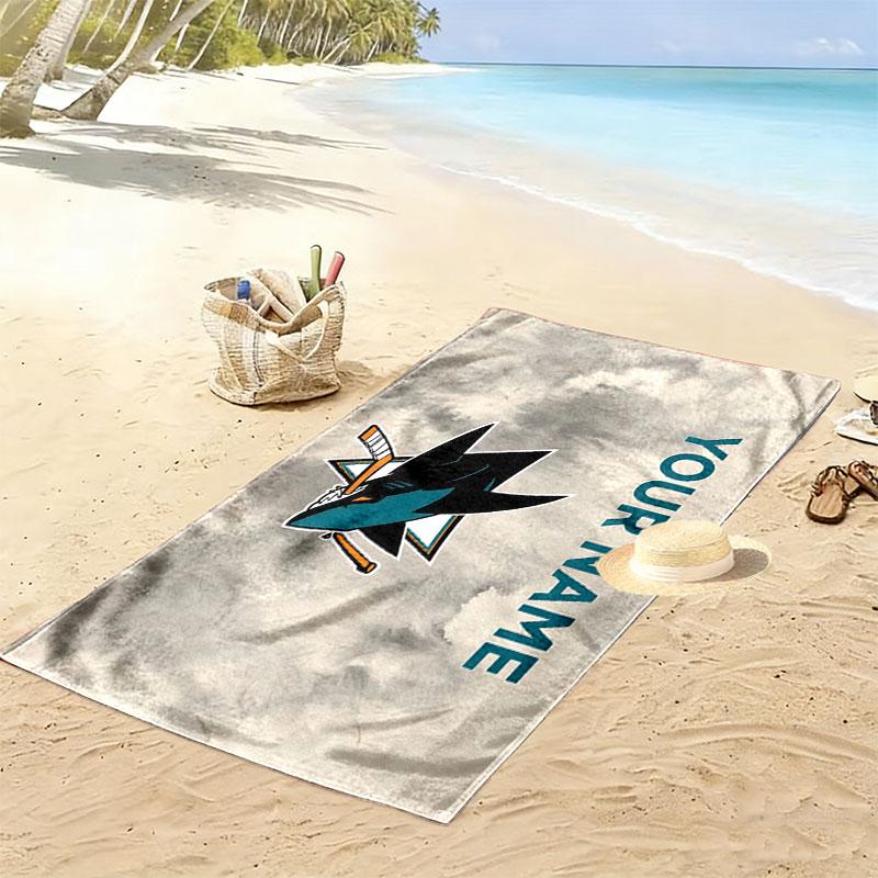 Custom Name,San Jose Sharks Print Beach Towel, Large Soft Quick Dry Towel for Beach Camping Swimming