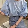 Korean Chic Women's Summer 2025 Puff Sleeve Loose Shirt - Solid Color, Thin Round Neck, Short Sleeve