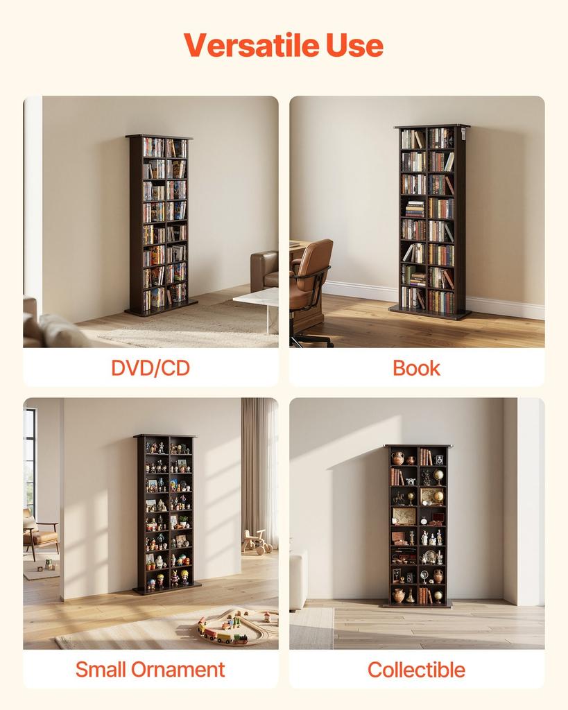 Media Storage Cabinet, 8-Tier DVD Shelf Organizer, 559 x 222 x 1295 mm Multimedia Storage Organizer for CDs, DVDs, Books and Games, CD Shelf for