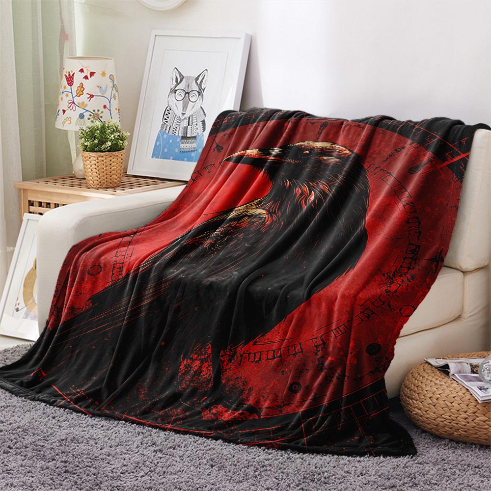 Crow Print Flannel Blanket, High quality Comfortable for All Seasons, Home Decor, Warmth and Comfort, Perfect for Christmas Gifts