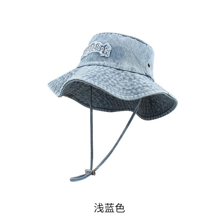 Washed drawstring western cowboy hat children summer climbing hat sun hat men sunscreen old retro bucket hat