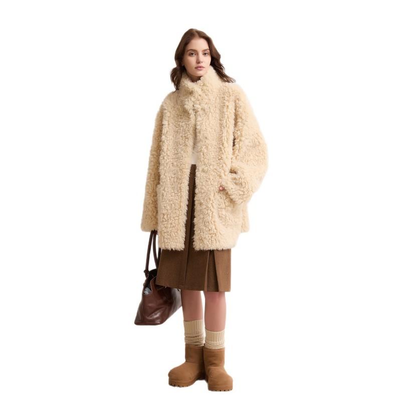 Womens Stand Collar Faux Fur Coat Thick Warm Winter Outerwear