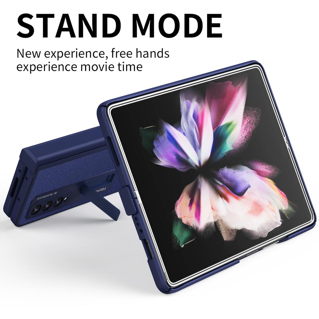 Hinge Cross Pattern Case For Samsung Galaxy Z Fold 3 5g Cover With Kickstand Shell -Membrane Shell For Galaxy Z Fold 4 5g Fundas