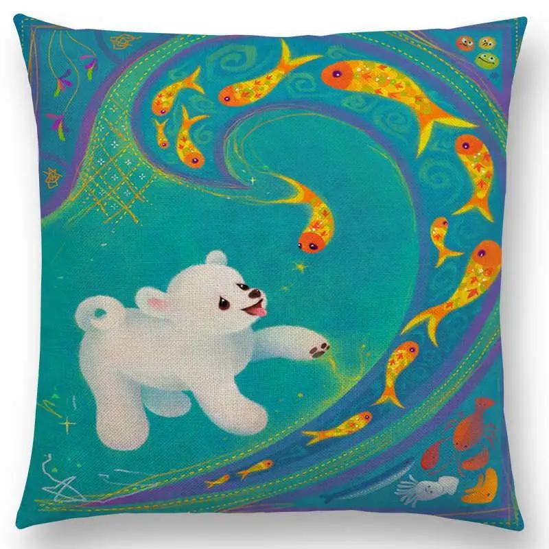 Супер милый мультяшный животный иглобрюх чехол для подушки, прекрасная птица, милое гнездо, интересная рыба, кошка, лягушка, лиса, наволочка для диванной подушки, Огар