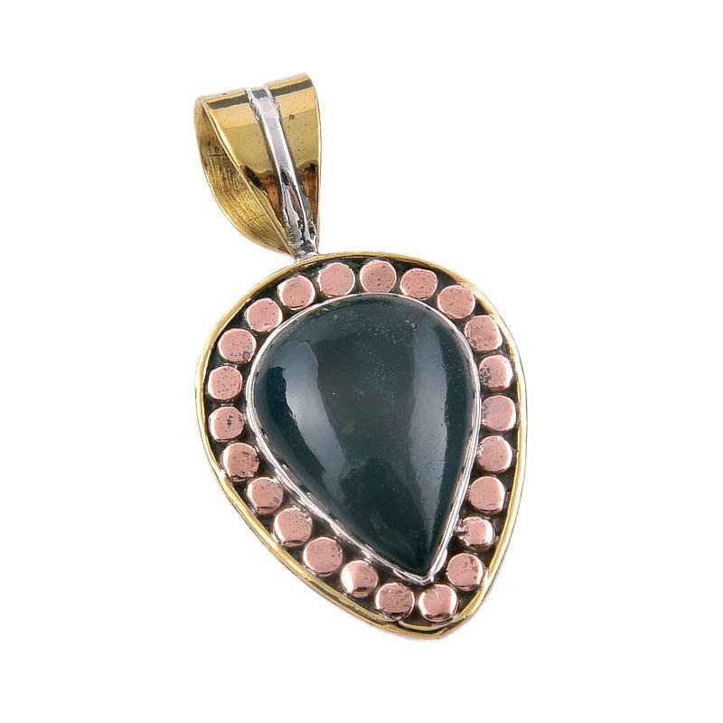 Natural Bloodstone 925 Solid Sterling Silver Jewelry TwoTone Pendant 1.50" U1s69