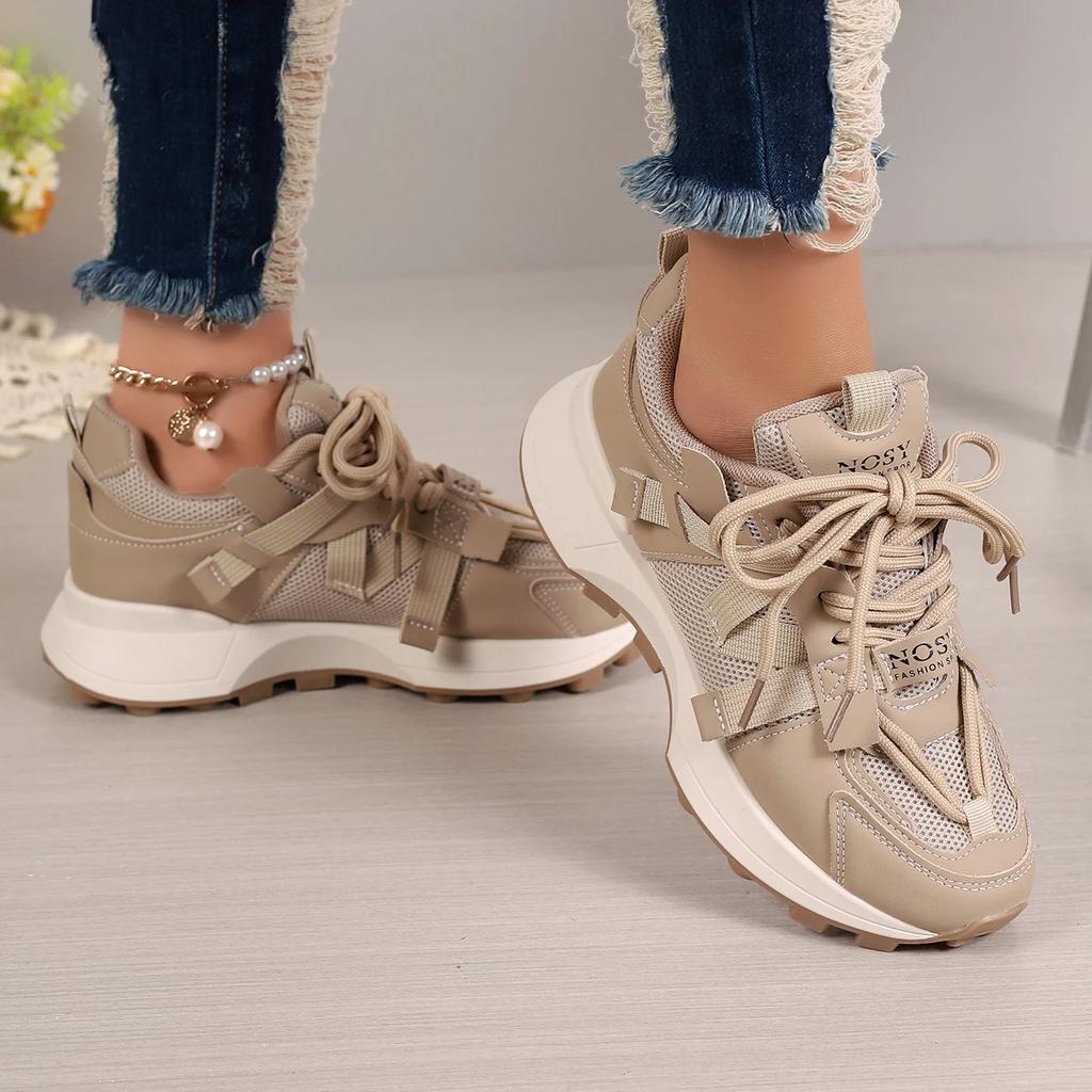 Модные женские кроссовки Новые дышащие сетчатые кроссовки на платформе Женские повседневные кроссовки на шнуровке Уличная дизайнерская обувь Удобная обувь с низким верхом для женщин