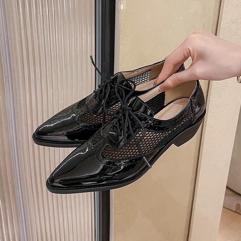 2024 Новые весенние оксфорды из сетчатой ткани, женская обувь, женские туфли-броги, дерби, острый нос, туфли на шнуровке, женская обувь для женщин
