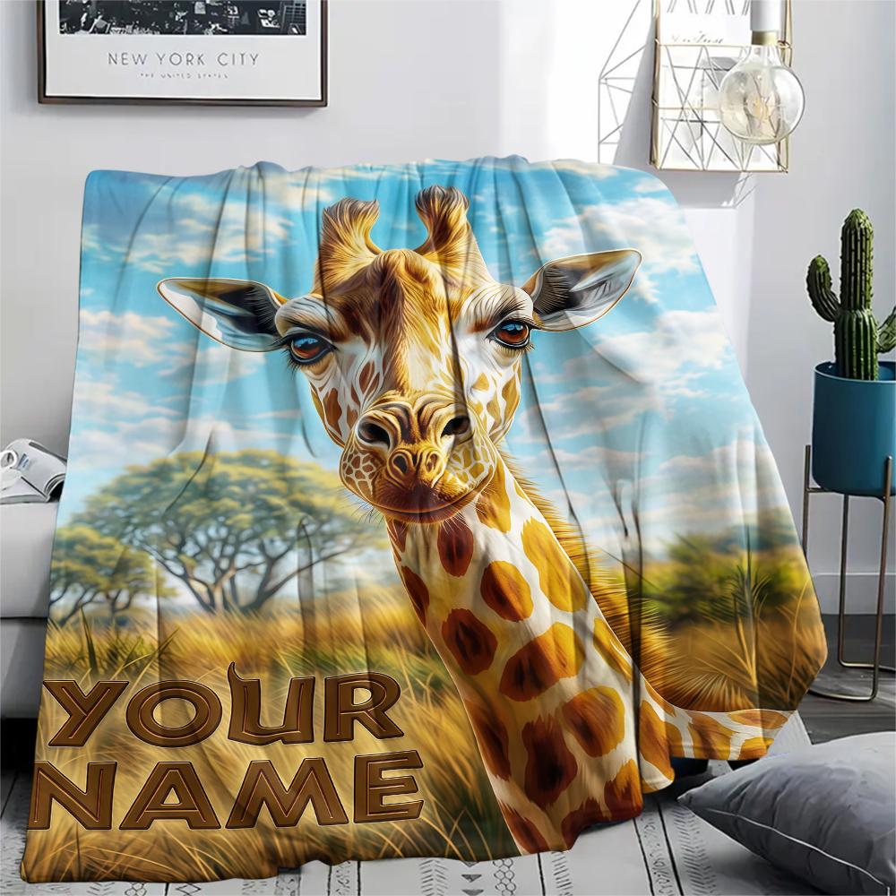 1PC Custom Name Giraffe Name Patterned Flannel Blanket Suitable For All Seasons for Home Decor Warmth and Comfort Gifts Holiday Present_lx