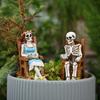 Skeleton Couple Figurine Resin Male And Female Skeleton Ornament Skeleton On Rocking Chair Statue for Halloween Mantel Shelf Decor