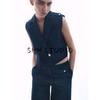 Women's Spring Clothing High Waist Wide Leg Jeans 2412040 Lapel Sleeveless Short Denim Vest 2413040