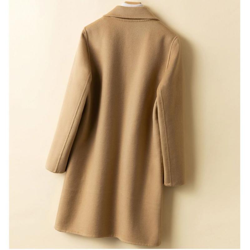 Женские свободные однотонные куртки с лацканами из шерстяных смесей средней длины, элегантная верхняя одежда в стиле ретро