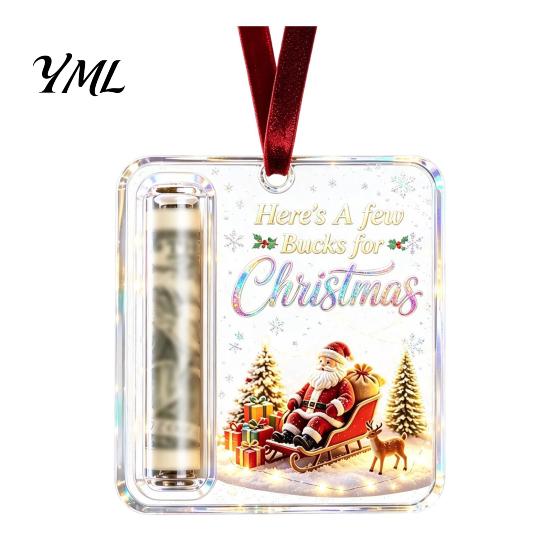 Durable Acrylic Cash Display Retro Christmas Holder Pendant, Money Tree Decoration, Transparent Holiday Hanging Ornament with Card Slot for