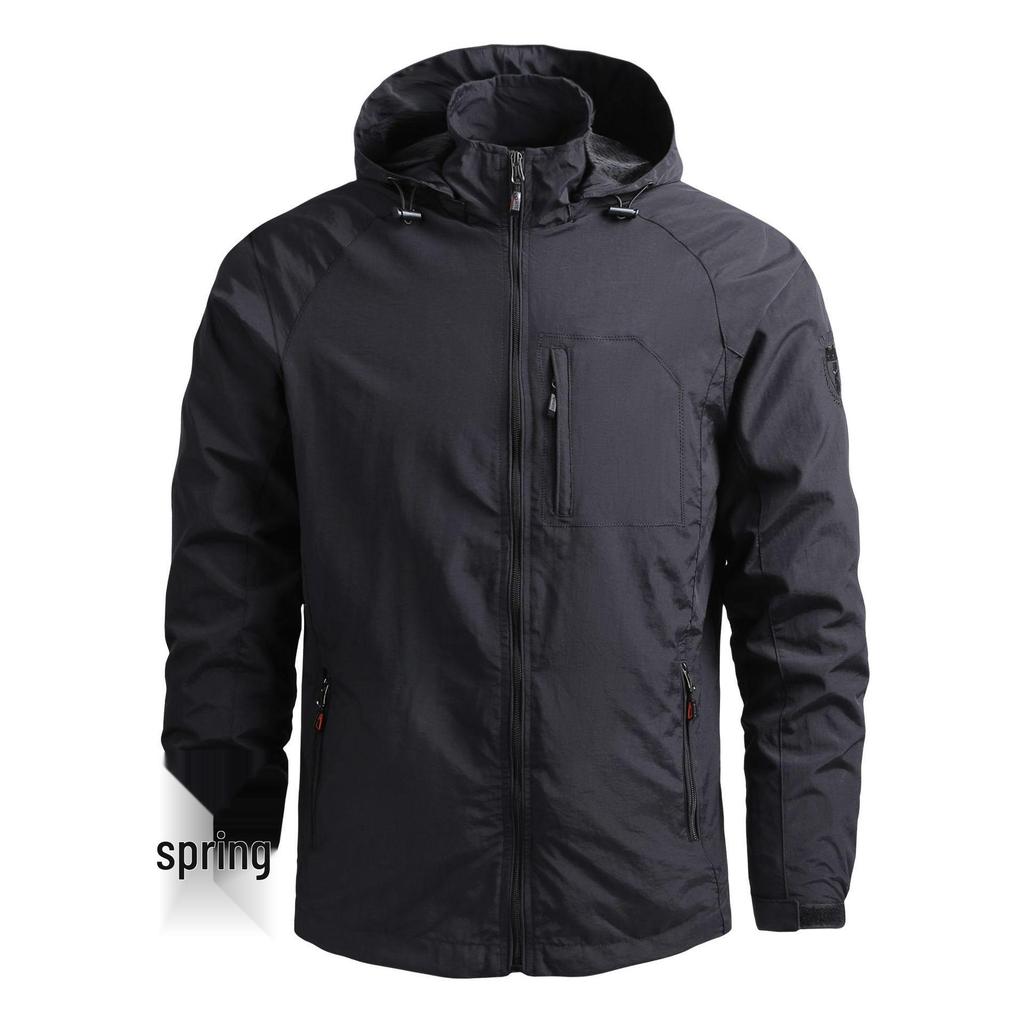 Мужская ветровка средней длины - Весна/Осень, Легкая, Повседневная для улицы, С несколькими карманами, Большого размера