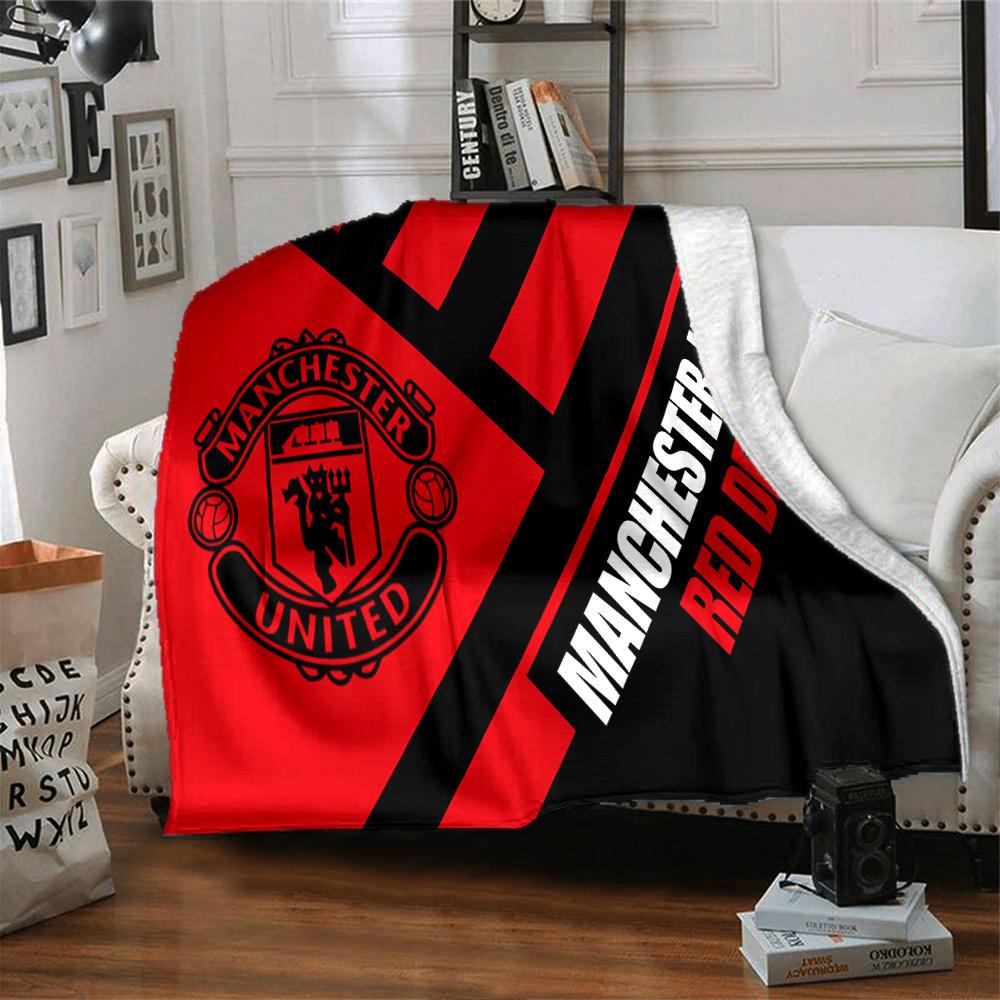 Manchester Crest Flannel Blanket, Soft Polyester, Modern Design, All-Season for Camping, Travel, Gifts for holidays or birthdays