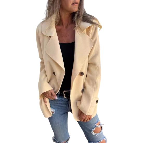 Women Winter Overcoat Turn-down Collar Solid Color Double-sided Woolen Double-breasted Loose Fit Coat Thermal Long Sleeved Commuting Dating Coat