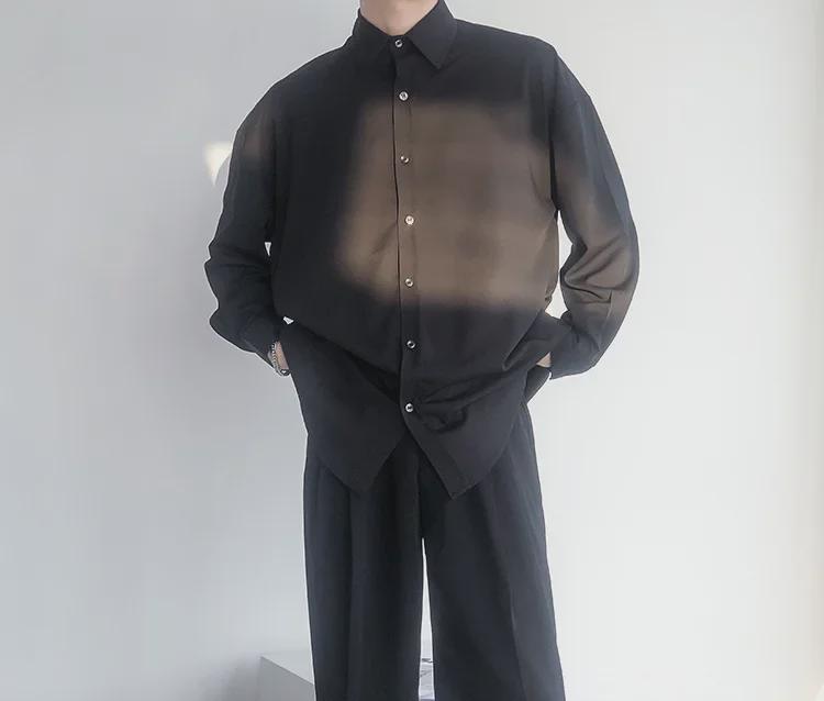 Рубашка с длинным рукавом из зеленого и белого ледяного шелка в стиле ретро — унисекс, корейский стиль, свободный крой