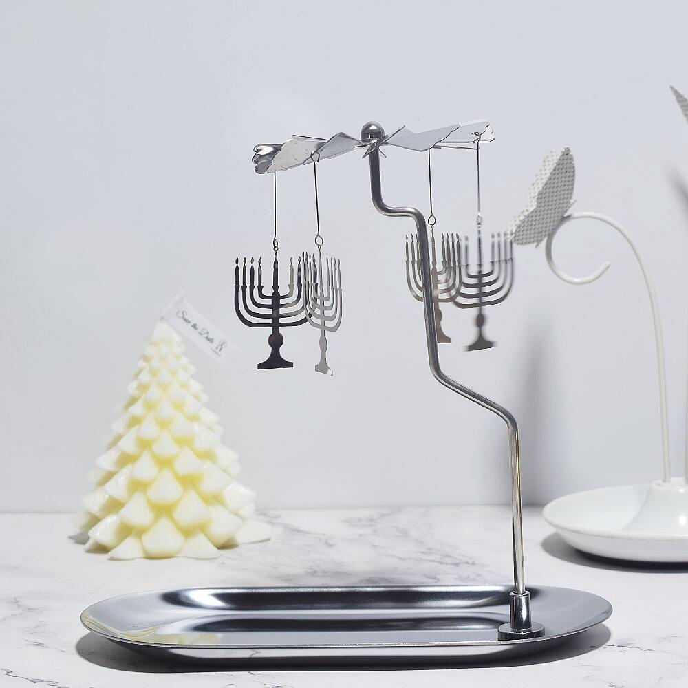 Gold/Silver Christmas Rotating Candle Holder Stainless Steel Rotating Candlesticks  Night